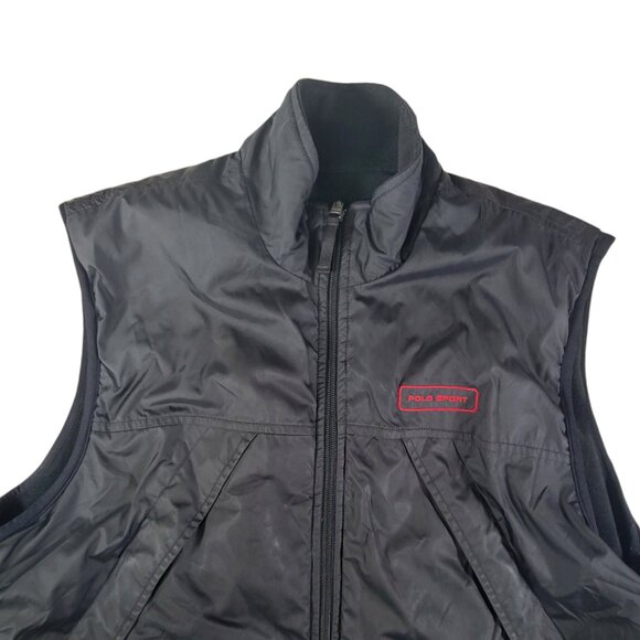 Vintage Polo Sport Vest Men Large Black Jacket Zip Up Reversible Fleece USA Warm - Picture 6 of 15